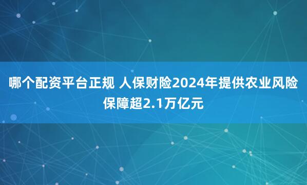 哪个配资平台正规 人保财险2024年提供农业风险保障超2.1万亿元