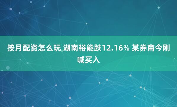 按月配资怎么玩 湖南裕能跌12.16% 某券商今刚喊买入