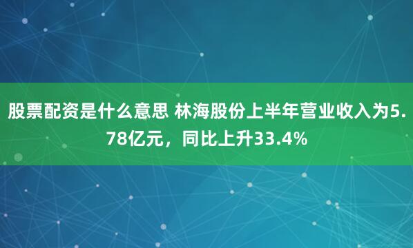股票配资是什么意思 林海股份上半年营业收入为5.78亿元，同比上升33.4%